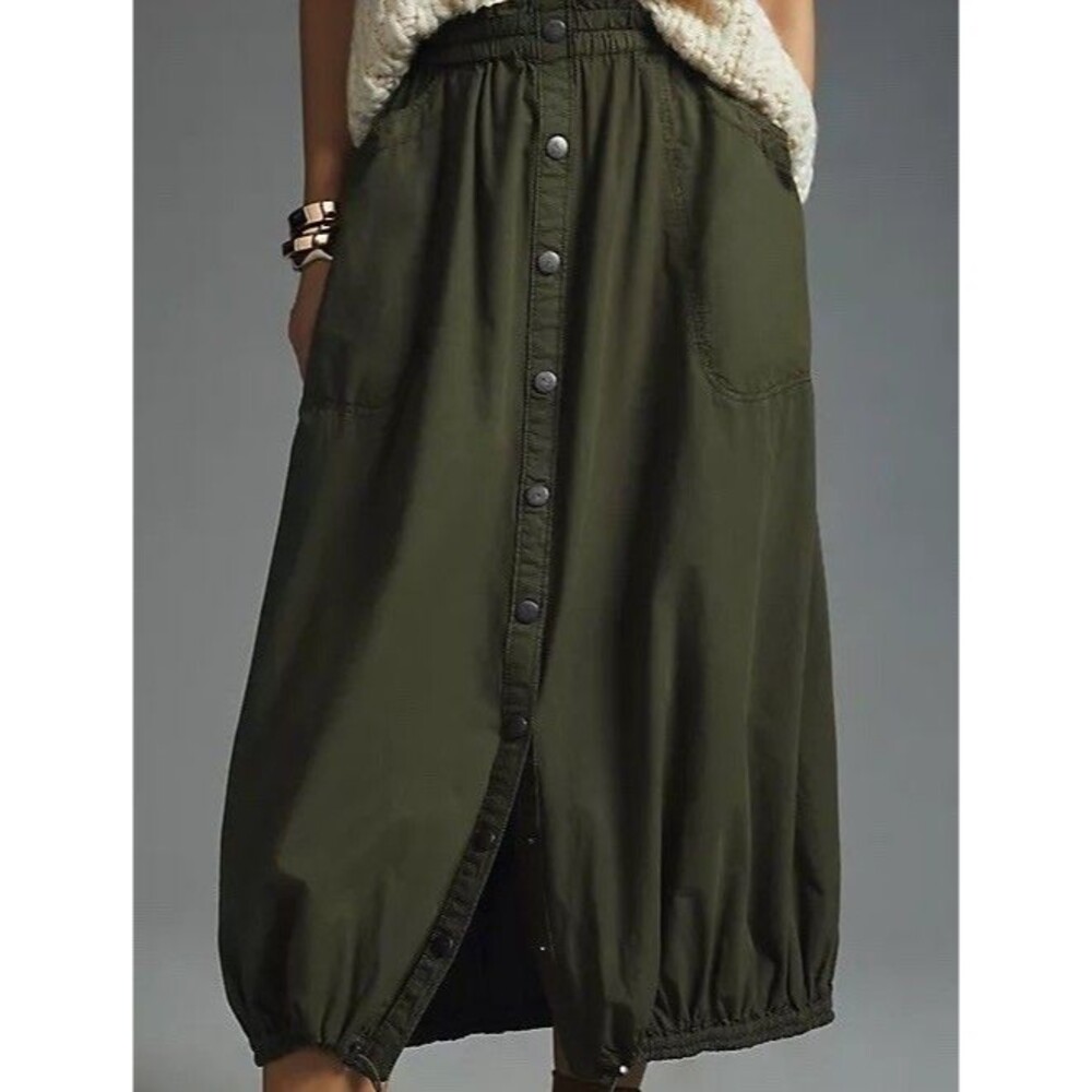 Pilcro for Anthropologie buttondown bubble skirt in a green cargo Sz Medium